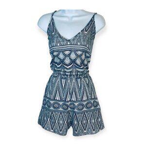 H&M Women Romper Shorts Size 12 R Adjustable Straps Blues Elastic Waist & Pocket